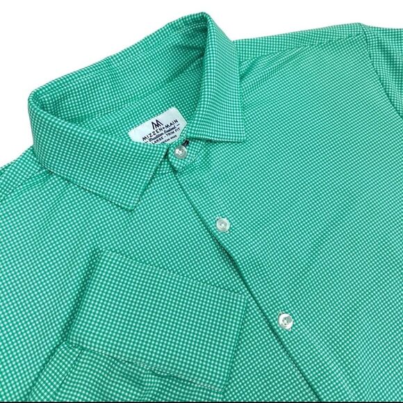 Mizzen+ Main Mens Trim Fit Long sleeve Button DownShirt Green White Check Large - Picture 1 of 9